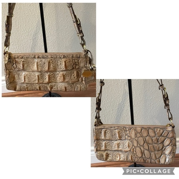 Brahmin For Dillard's Stone Colored Croc Leather Rectangle Shoulder Handbag - Picture 2 of 12